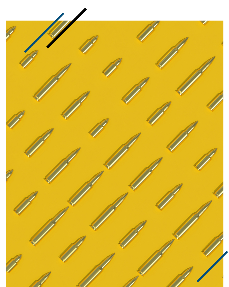 Abstract image of bullets arranged in a line on a yellow background